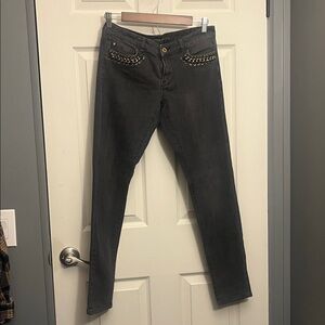 Michael Kors Dark Gray Skinny Jeans with Gold Chains